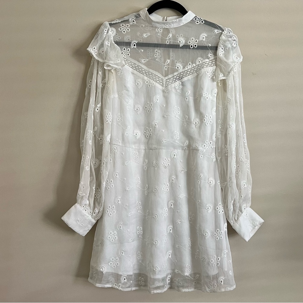 White Floral Lace Long Sleeve Dress